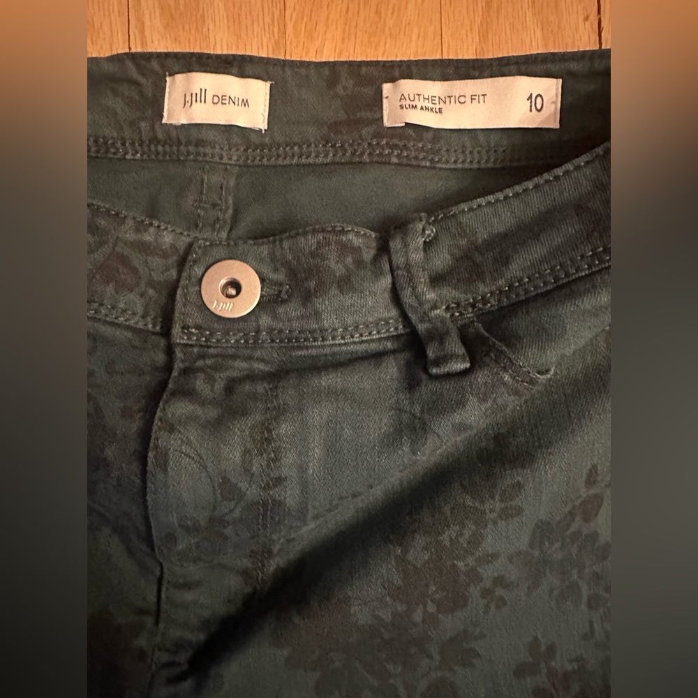 J. Jill Denim Women’s Jeans Green Floral Authentic Fit Slim Ankle Stretch, Sz 10 - Picture 3 of 5